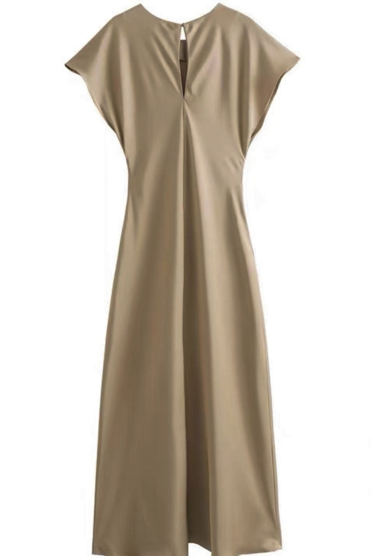 NOA Satin Midi Dress with Deep Back Slit (Champagne Beige)