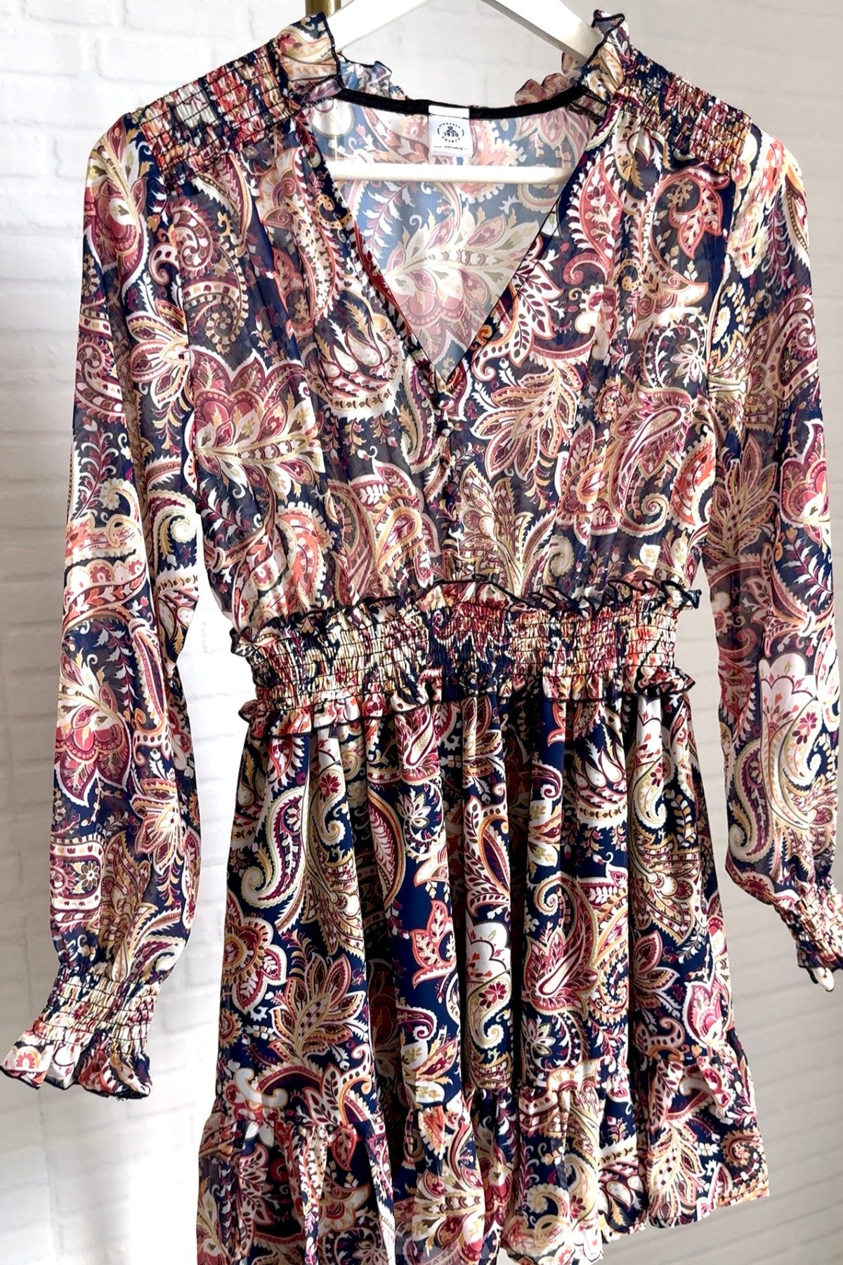 FAITH V-Neck Long-Sleeve Boho Mini Dress