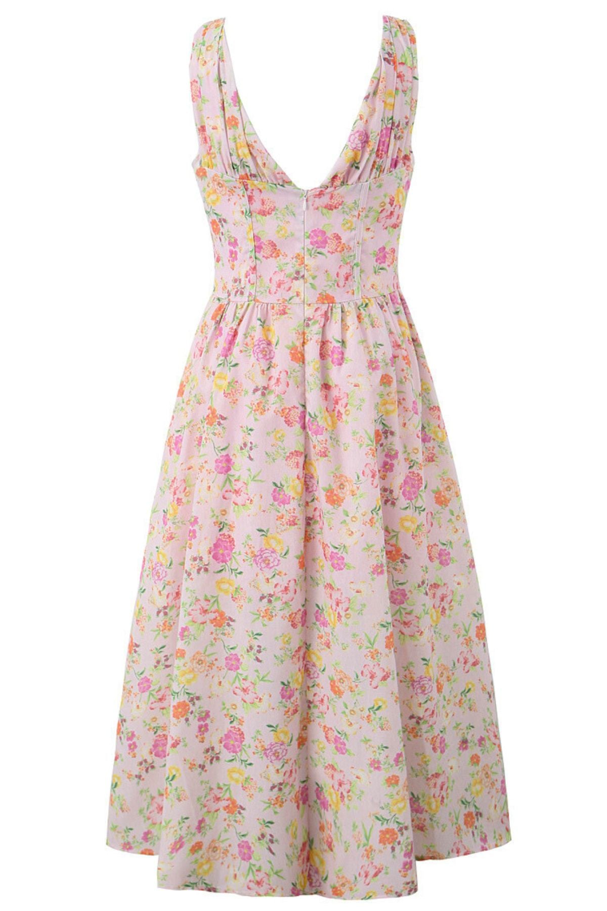 OPHELIA Floral Bustier A-Line Midi Dress (Pink)