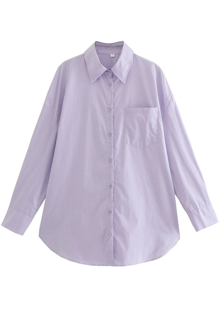 ESTHER Oversized Button-Down Pocket Shirt (Lilac)