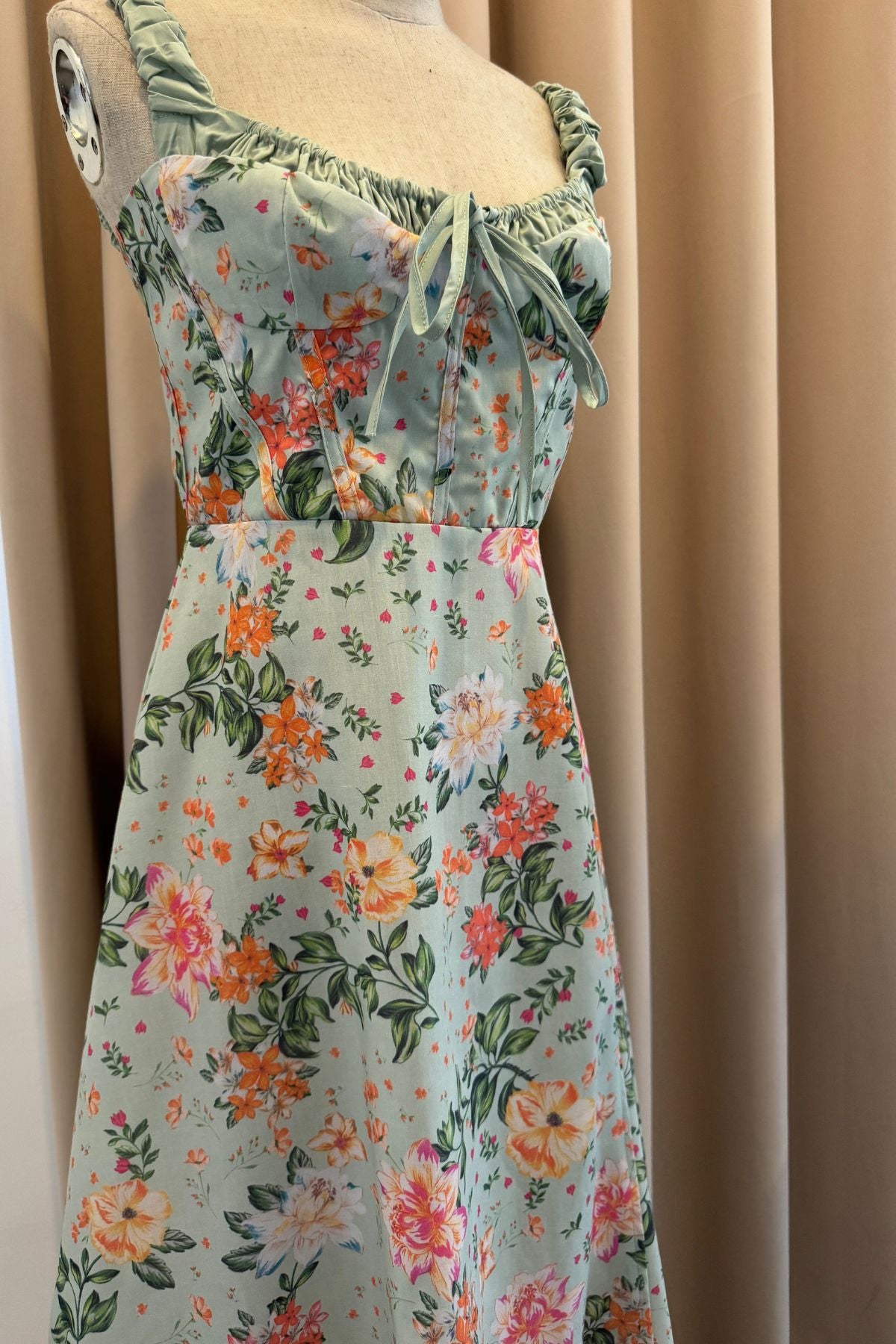 LONDYN Floral Bustier Midi Dress w/ Thigh Slit