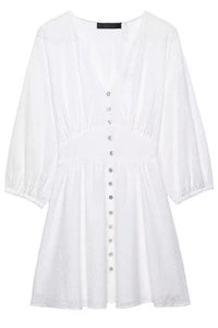 ISLA Puff Sleeve Broderie Eyelet Mini Dress (White)