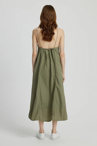 RAELYNN Halter Midi Parachute Dress W/ Toggle Drawstring Back & Hem (Moss Green)