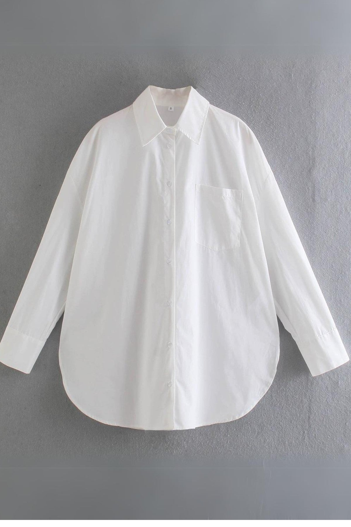 ESTHER Oversized Button-Down Pocket Shirt(White)