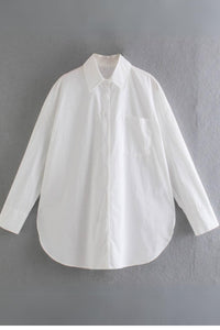 ESTHER Oversized Button-Down Pocket Shirt(White)