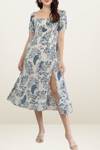 MARIANA Smocked-Bust 2-way Midi Dress W/ Thigh Slit