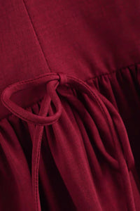 ARIA Boat Neck Bow Accent Ruffled Mini Dress (Burgundy Red)