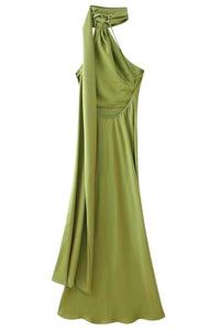 ARDEN Backless Satin Maxi Dress (Apple Green)