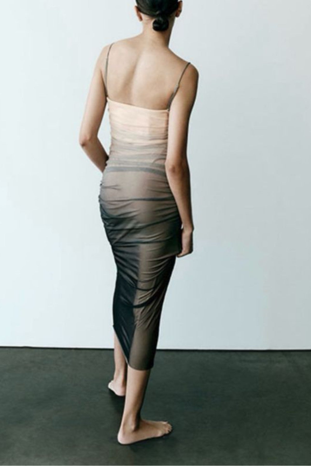 MALIA Ruched Ombré Tulle Midi Dress