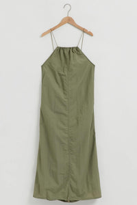 RAELYNN Halter Midi Parachute Dress W/ Toggle Drawstring Back & Hem (Moss Green)