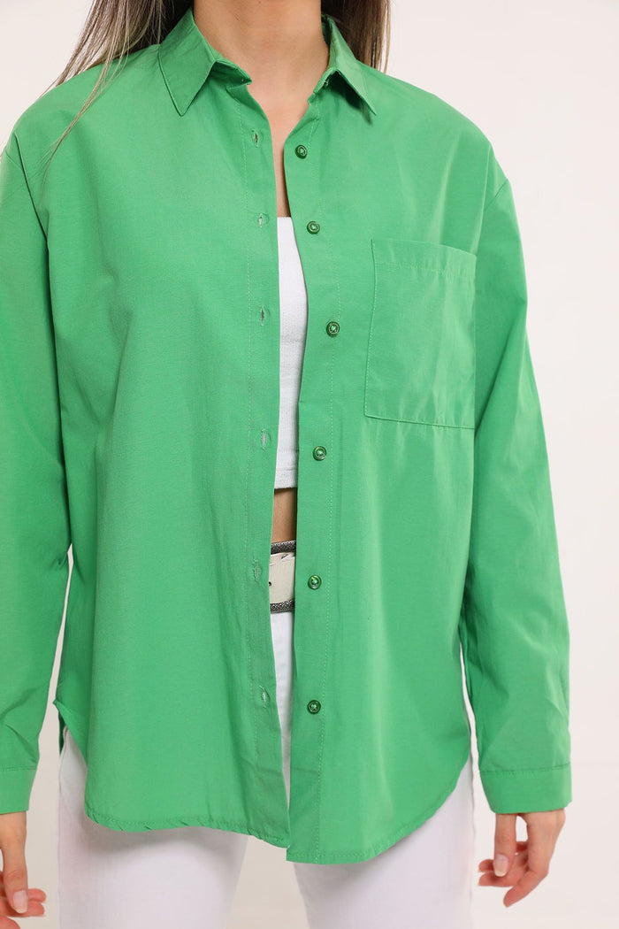 ESTHER Oversized Button-Down Pocket Shirt (Cool Green)