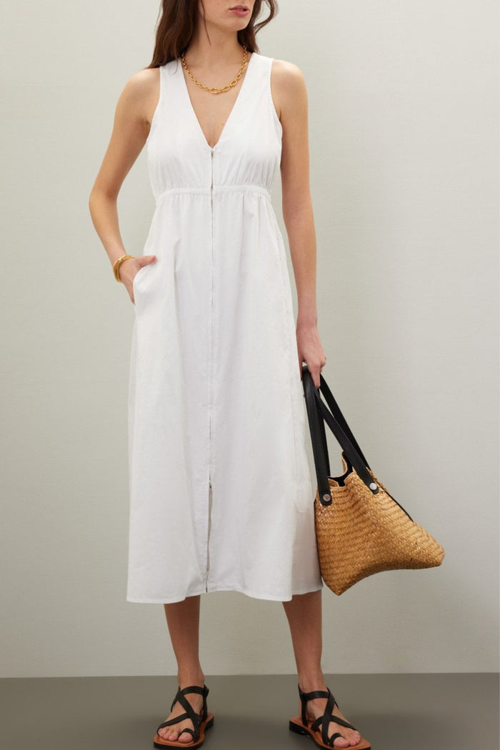 COLLINS 2-way Zip V-neck Midi Dress (White)
