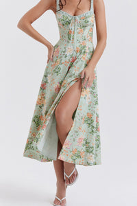 LONDYN Floral Bustier Midi Dress w/ Thigh Slit
