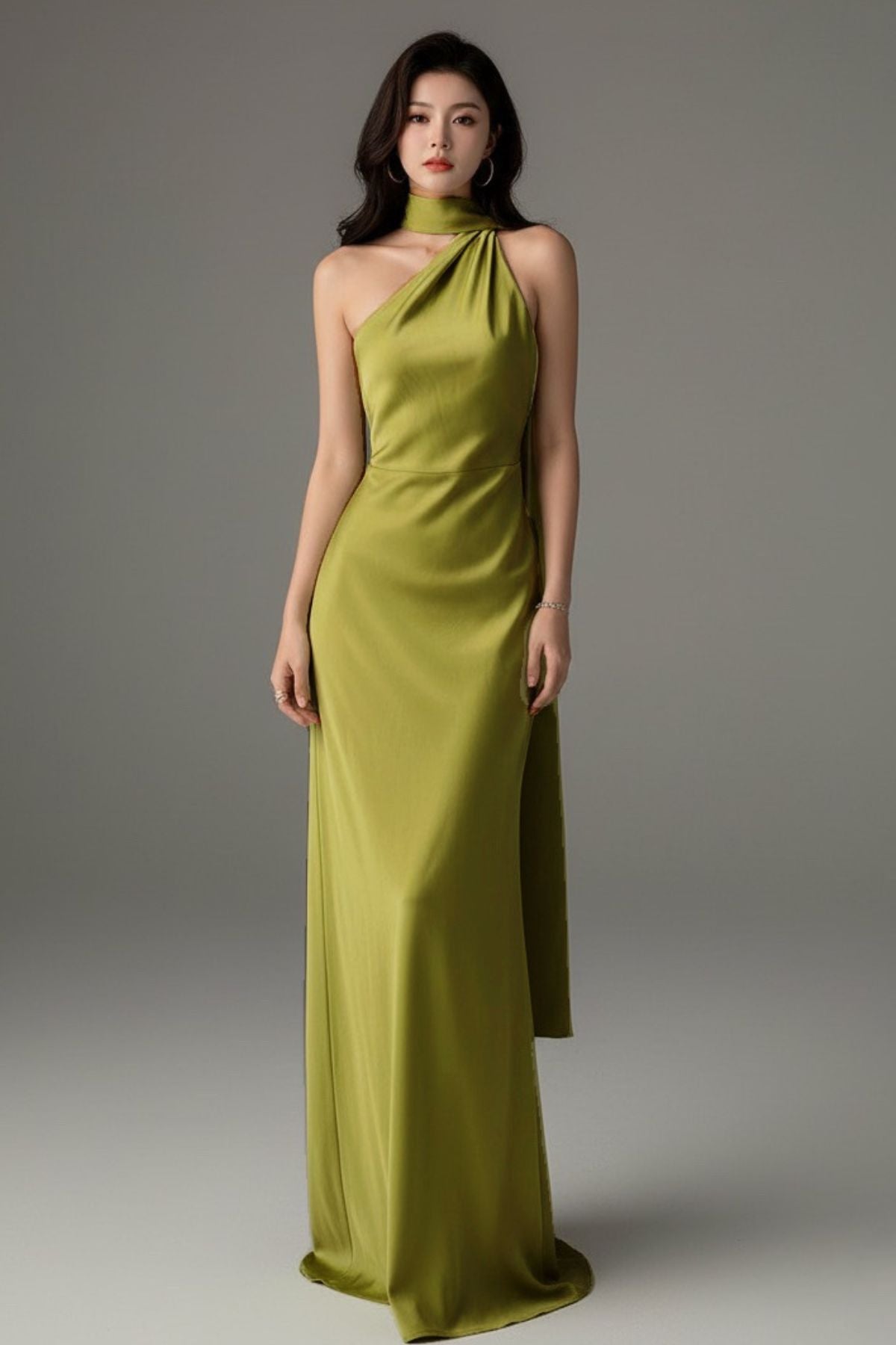 ARDEN Backless Satin Maxi Dress (Apple Green)