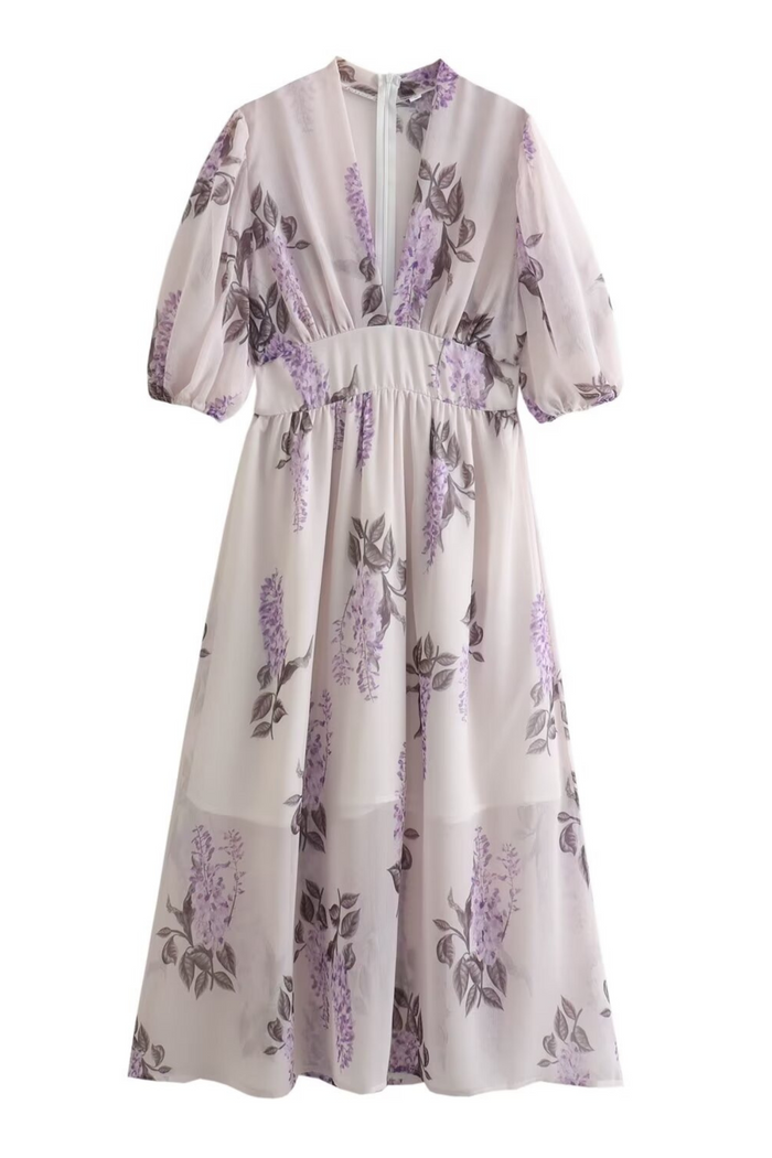 SUSIE Floral V-neck Midi Dress (Lavender)