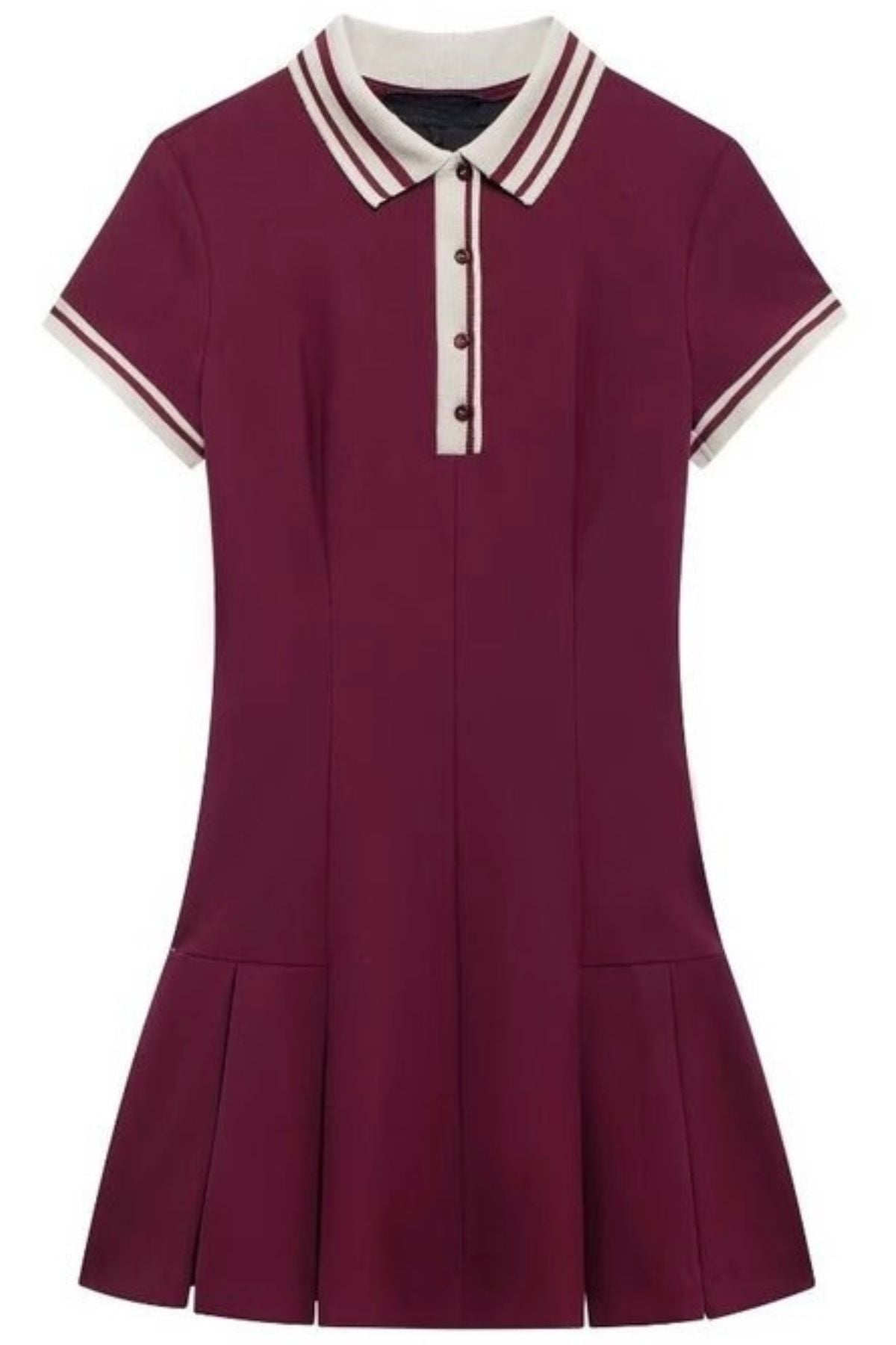 VIVIANA Polo Dress with Pleated Skirt (Burgundy Red) – 1930 Clothing