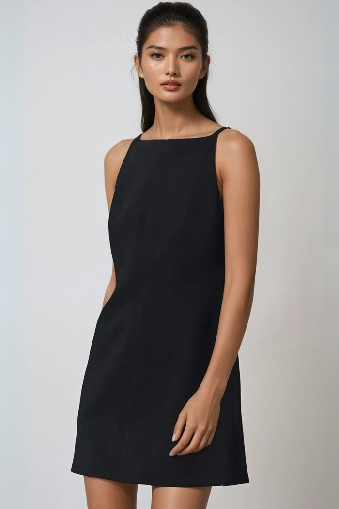 AMINA Square-Neck Mini Dress (Black)