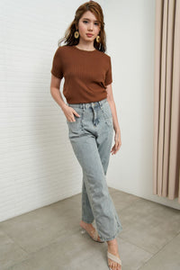 JOSEPHINE Textured Knit Top (Chocolate Brown)