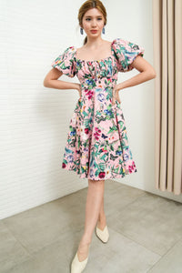 MAISIE Puff-Sleeve Babydoll Dress (Floral 3)