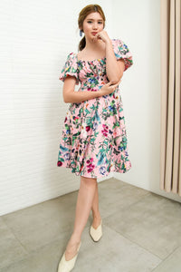 MAISIE Puff-Sleeve Babydoll Dress (Floral 3)