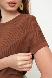 JOSEPHINE Textured Knit Top (Chocolate Brown)