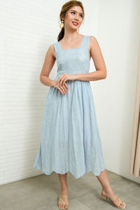 SOLEIL Sleeveless Eyelet Midi Dress (Powder Blue)