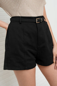 DARCY Tailored High Waist Belted Shorts (Black)