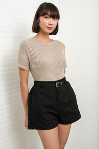 DARCY Tailored High Waist Belted Shorts (Black)