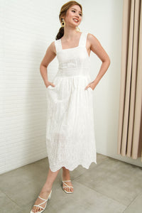 SOLEIL Sleeveless Eyelet Midi Dress (White)