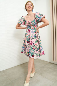 MAISIE Puff-Sleeve Babydoll Dress (Floral 3)