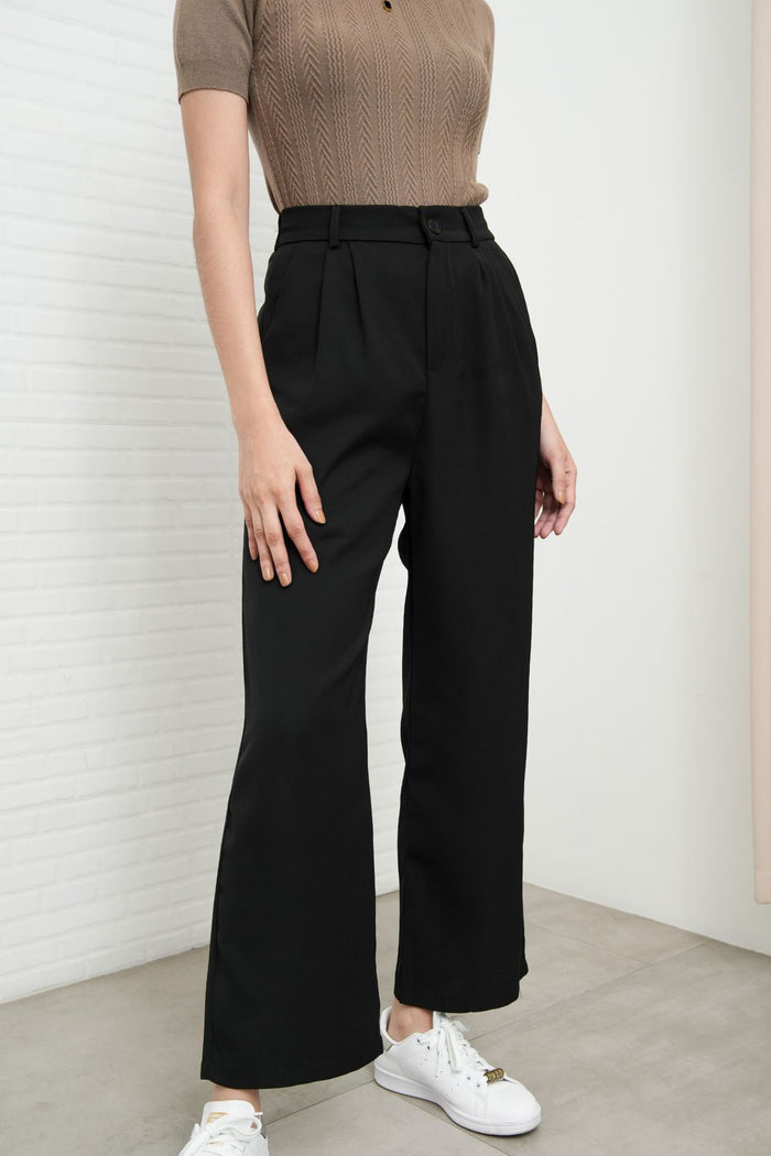 HARVEY High-Waist Tailored Straight Leg Trousers (Black)