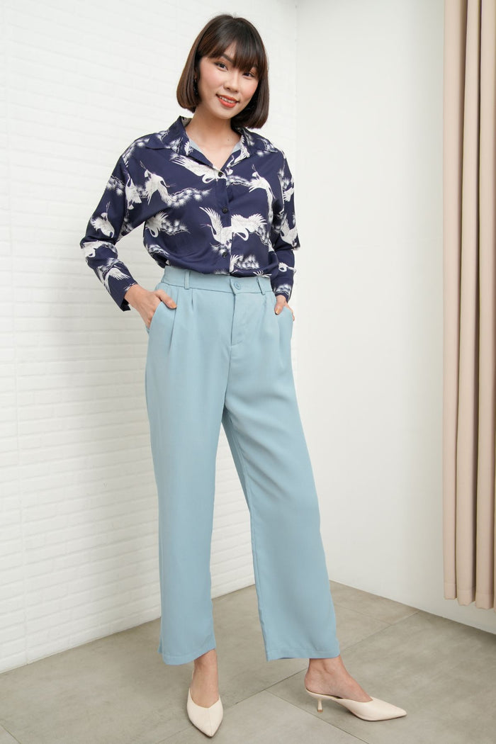 HARVEY High-Waist Tailored Straight Leg Trousers (Pastel Blue)
