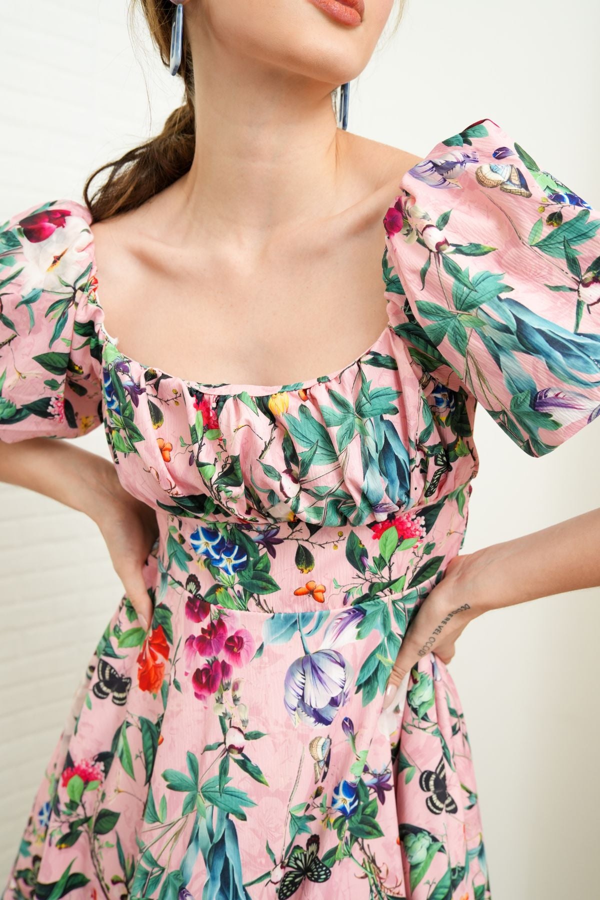 MAISIE Puff-Sleeve Babydoll Dress (Floral 3)