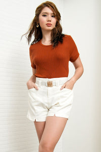 LUMI Belted Tailored Shorts (White)