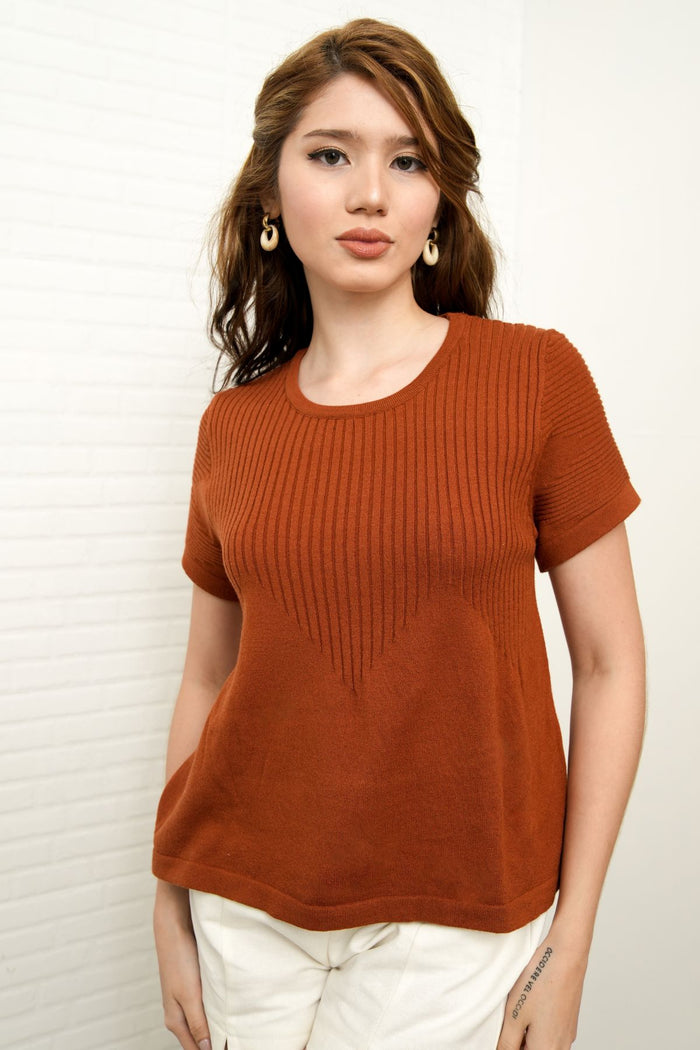 JOSEPHINE Textured Knit Top (Rust)
