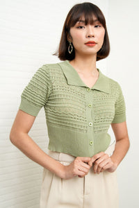 MARYAM Textured Knit Crop Shirt (Sage Green)