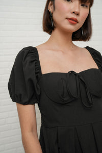 ODESSA Puff-Sleeve Padded Dress (Black)
