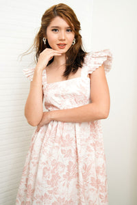 BEATRICE Flutter-Sleeve Midi Dress (Cream Floral)