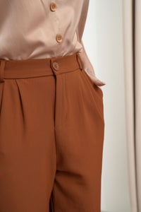 HARVEY High-Waist Tailored Straight Leg Trousers (Russet Brown)