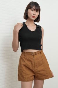 DARCY Tailored High Waist Belted Shorts (Tawny Brown)