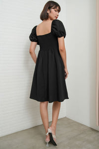ODESSA Puff-Sleeve Padded Dress (Black)