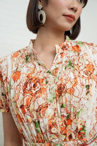 AGNES Belted Pleated Floral Dress