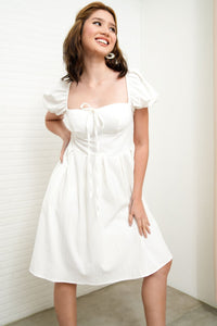 ODESSA Puff-Sleeve Padded Dress (White)