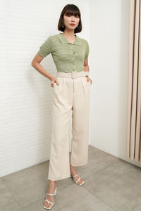 SASKIA Belted High-Waist Tailored Trousers (Bone White)