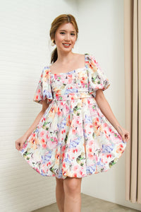 ANYA Pleated Puff-Sleeve Floral Dress (Garden)