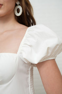 ODESSA Puff-Sleeve Padded Dress (White)