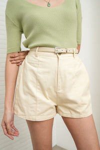 DARCY Tailored High Waist Belted Shorts (Light Khaki)
