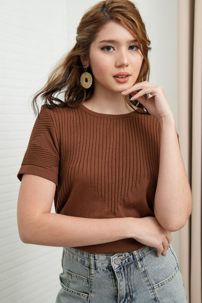 JOSEPHINE Textured Knit Top (Chocolate Brown)
