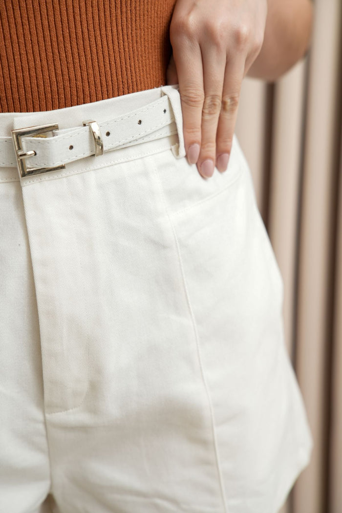 DARCY Tailored High Waist Belted Shorts (White)