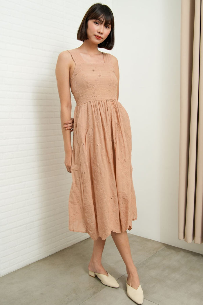 SOLEIL Sleeveless Eyelet Midi Dress (Nude)